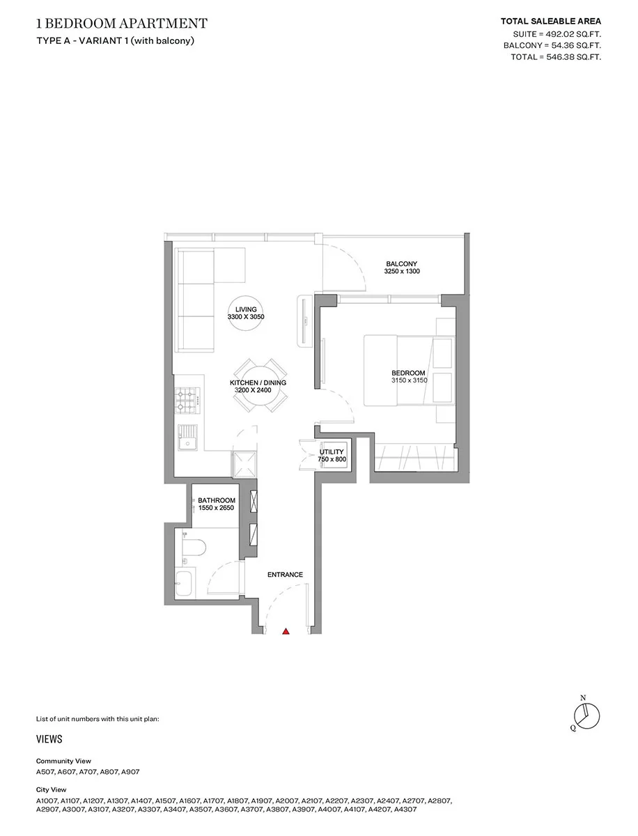 Sobha Solis 1 Bedroom Floor Plan