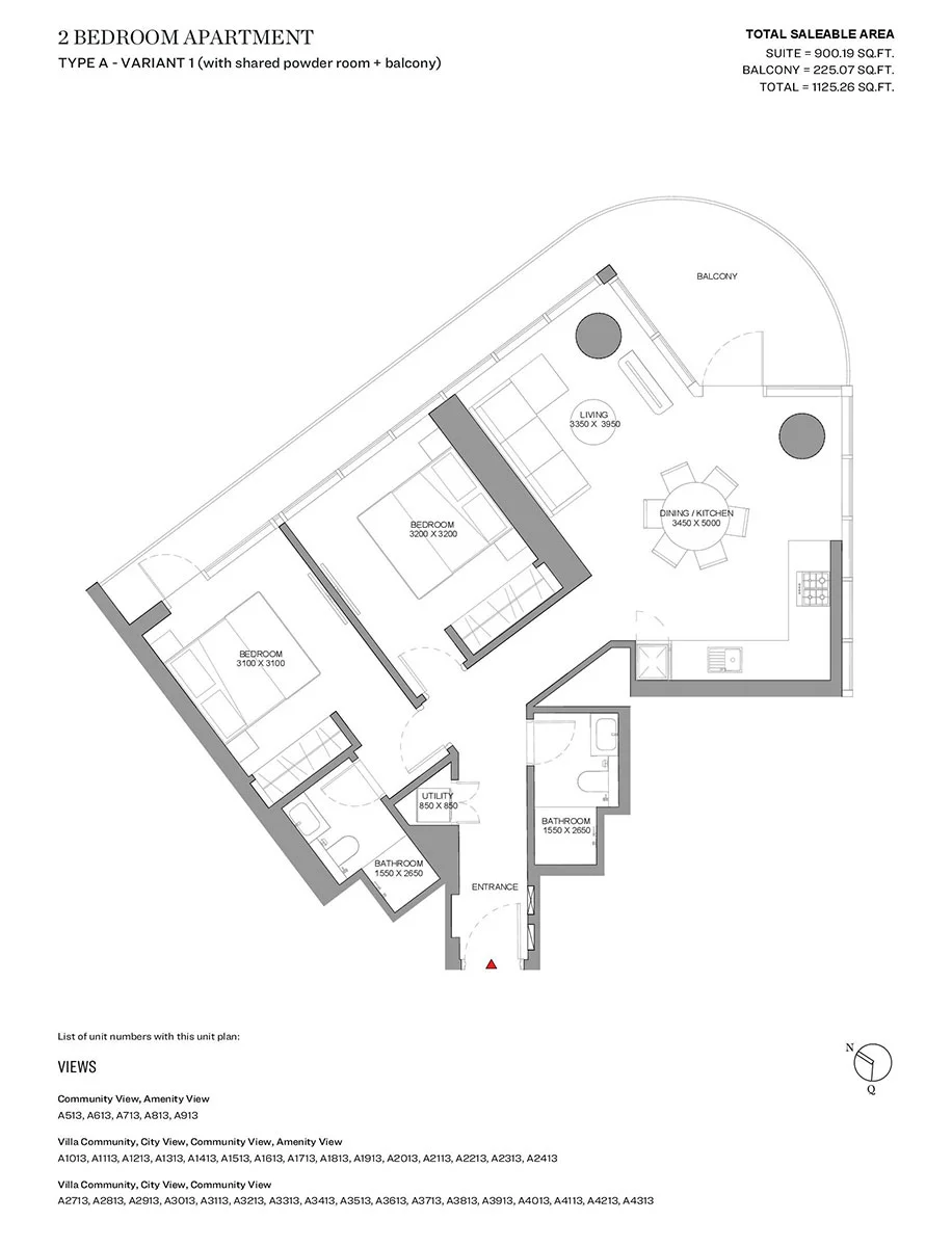 Sobha Solis 2 Bedroom Floor Plan